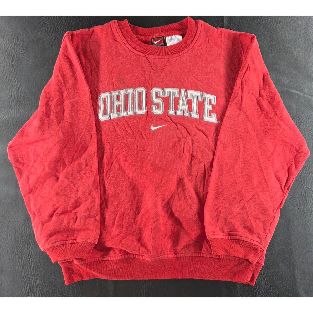 Nike Team Kids Ohio State Buckeyes Sweatshirt Red Embroidered Spellout Size M